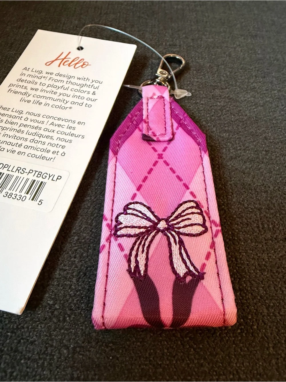 Lug Love Bow Oversized Bag Zipper Puller with Clasp Petite Bowgyle Purple (Pink)